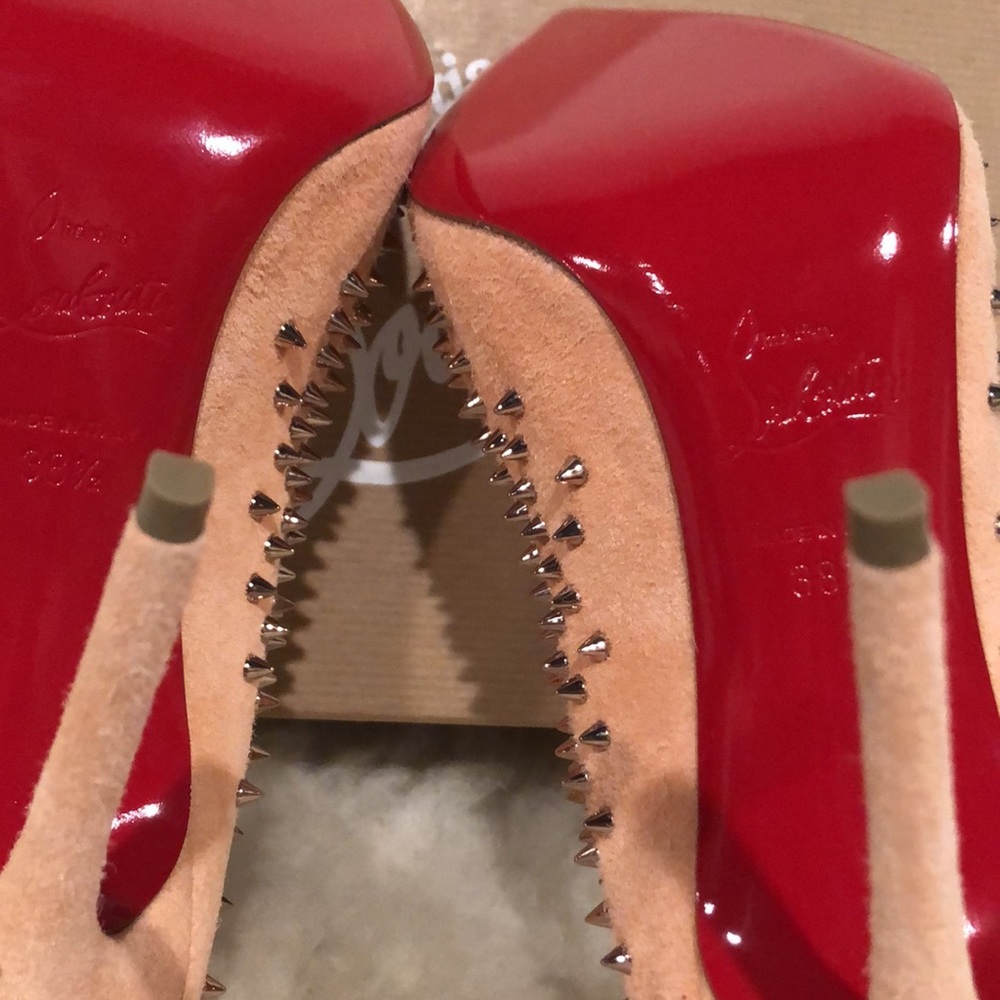 Christian Louboutin Paris Wacarpic 100 Velours Pink suede Pumps studs - Picture 11 of 16